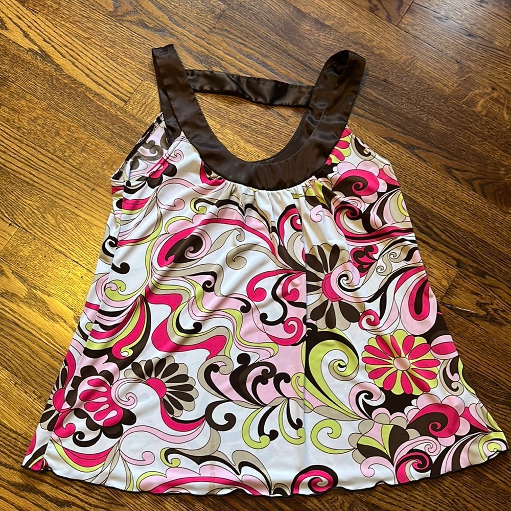 Fun 70s-style Satiny Top Sleeveless XL Women’s